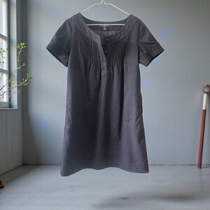 GAP Navy Wool Shift Dress Size 8 Pleated Button Neck Workwear Mini Midi
